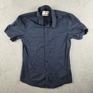 Father Sons Button Up Shirt Mens XL (M) Blue Short Sleeve Stretch Slim Fit